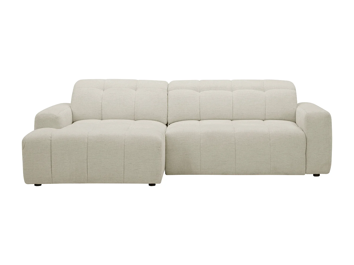 Canapé d'angle gauche avec assise coulissante électrique en tissu chenille beige CLEMIGA
