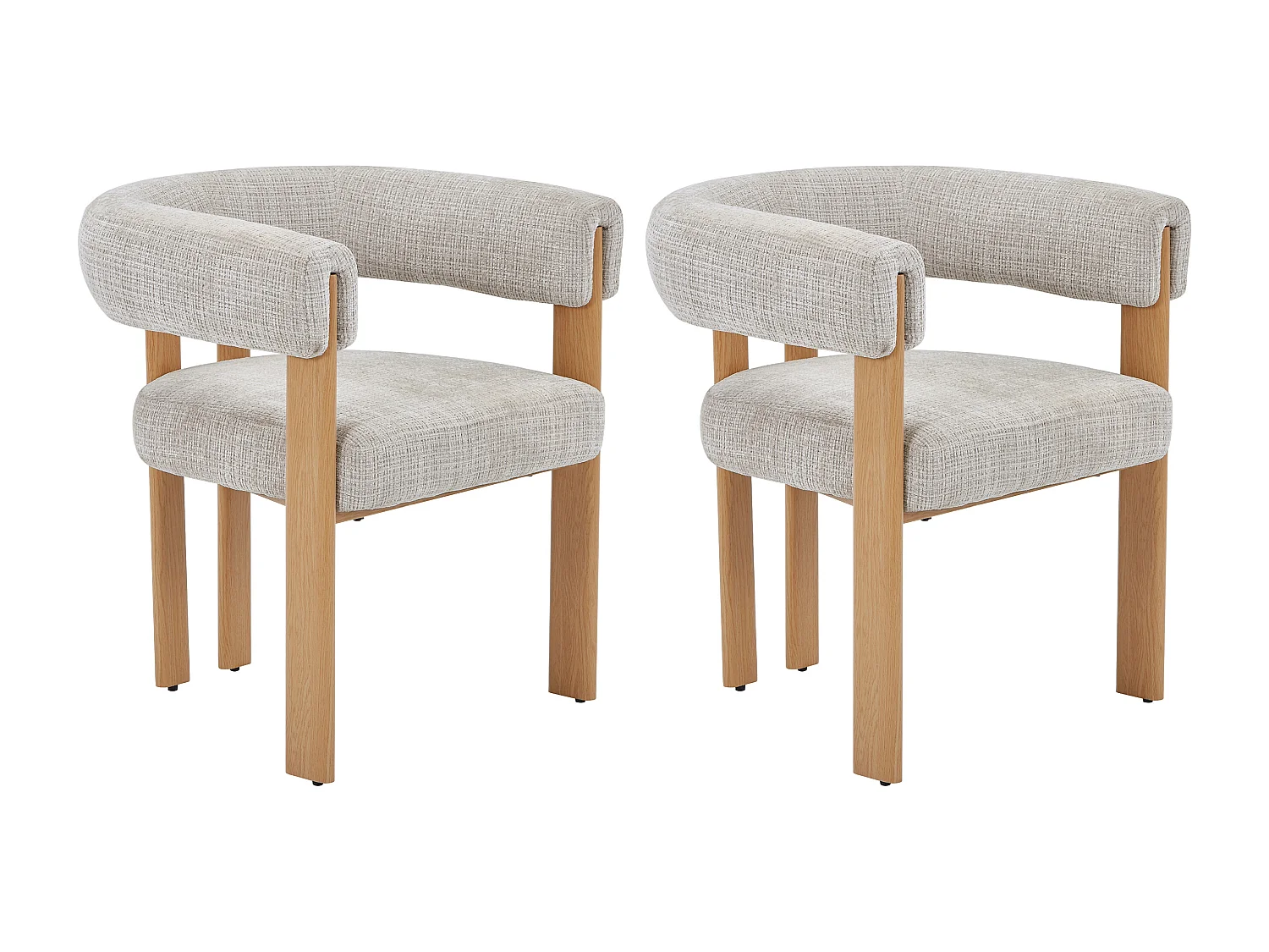 Lot de 2 chaises en tissu texturé et métal effet bois - Beige et naturel clair - VOLOSKA