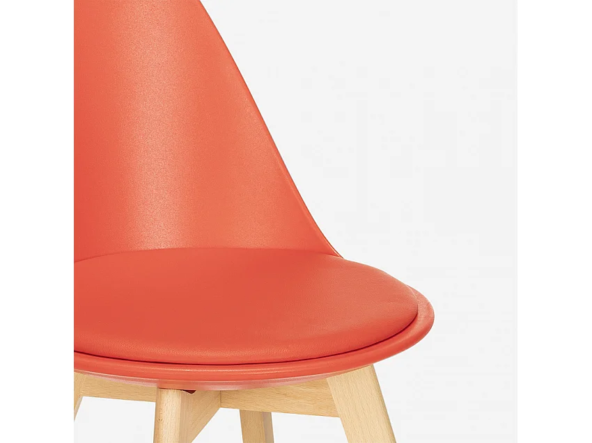 Stuhl in Skandinavischen Design aus Holz mit Kissen für Küche Esszimmer Bib Nordica - Rot