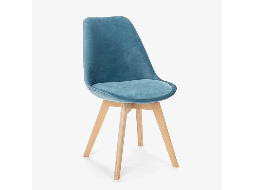 Silla de diseño escandinavo de madera de terciopelo con cojín Dolphin Lux - Azul Marino