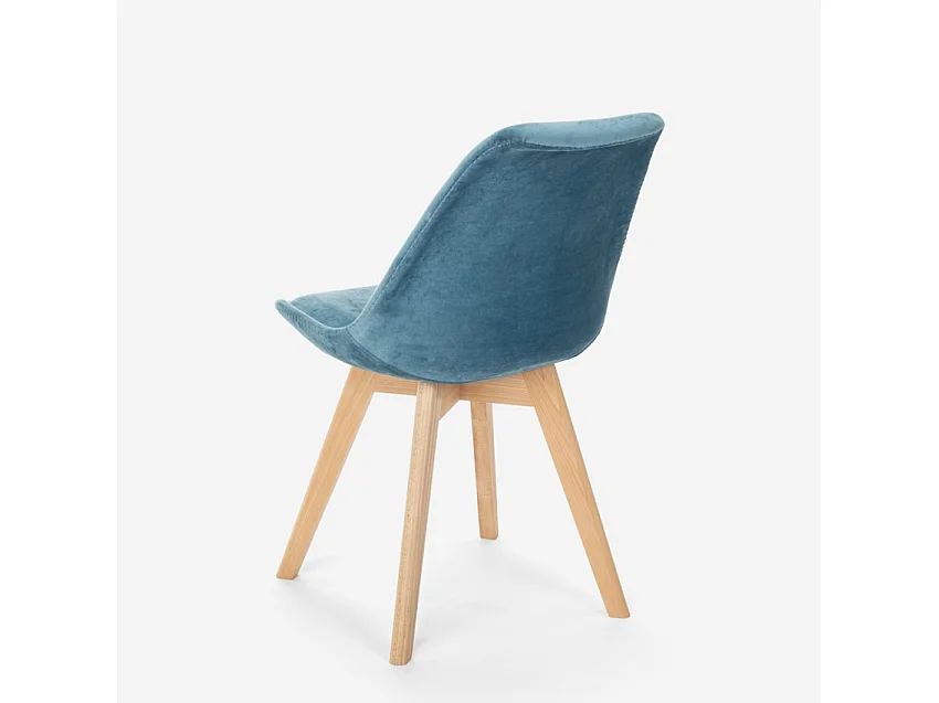 Sedia design scandinavo legno velluto con cuscino cucina bar ristorante Dolphin Lux - Blu