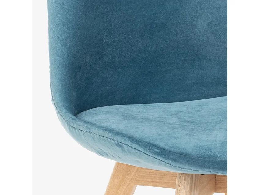 Sedia design scandinavo legno velluto con cuscino cucina bar ristorante Dolphin Lux - Blu