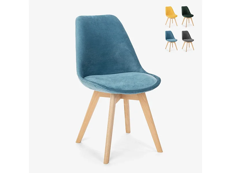 Silla de diseño escandinavo de madera de terciopelo con cojín Dolphin Lux - Azul Marino