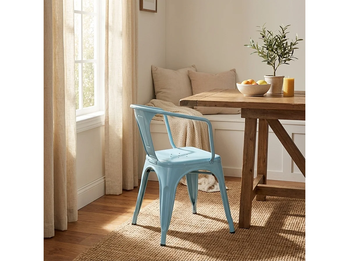 sillas con reposabrazos de acero para cocina y bar diseño moderno steel arm - Azul