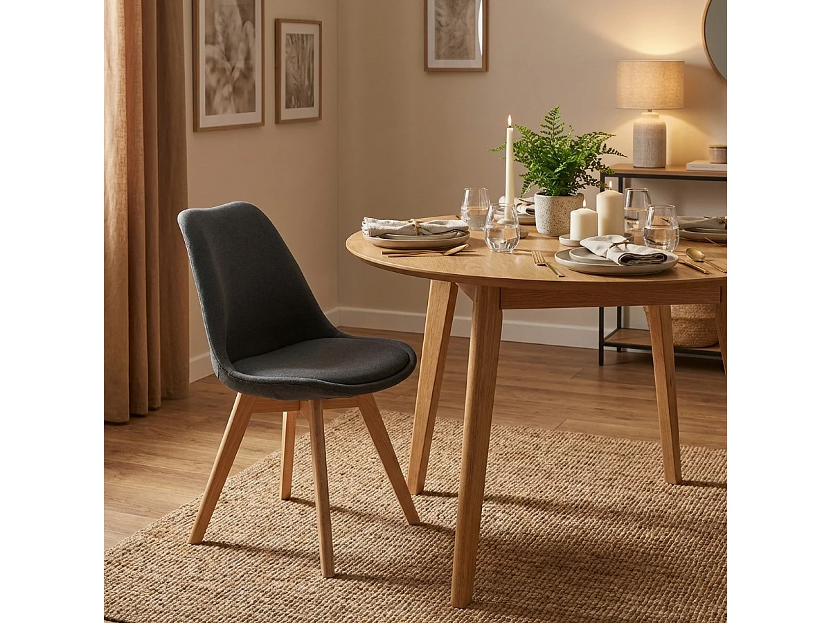 Nordic Design Stuhl aus Holz und Stoff und Kissen Küchen Bars Restaurants Dolphin - Grau