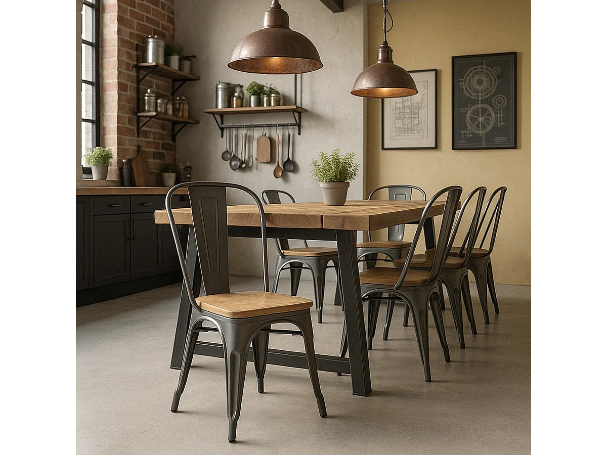 sillas estilo industrial diseño barra cocina steel wood light - Gris Oscuro