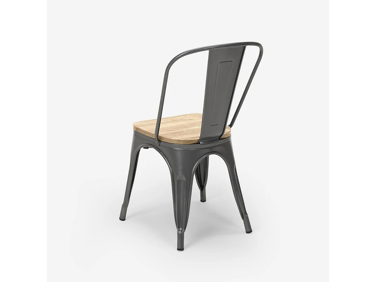 sillas estilo industrial diseño barra cocina steel wood light - Gris Oscuro
