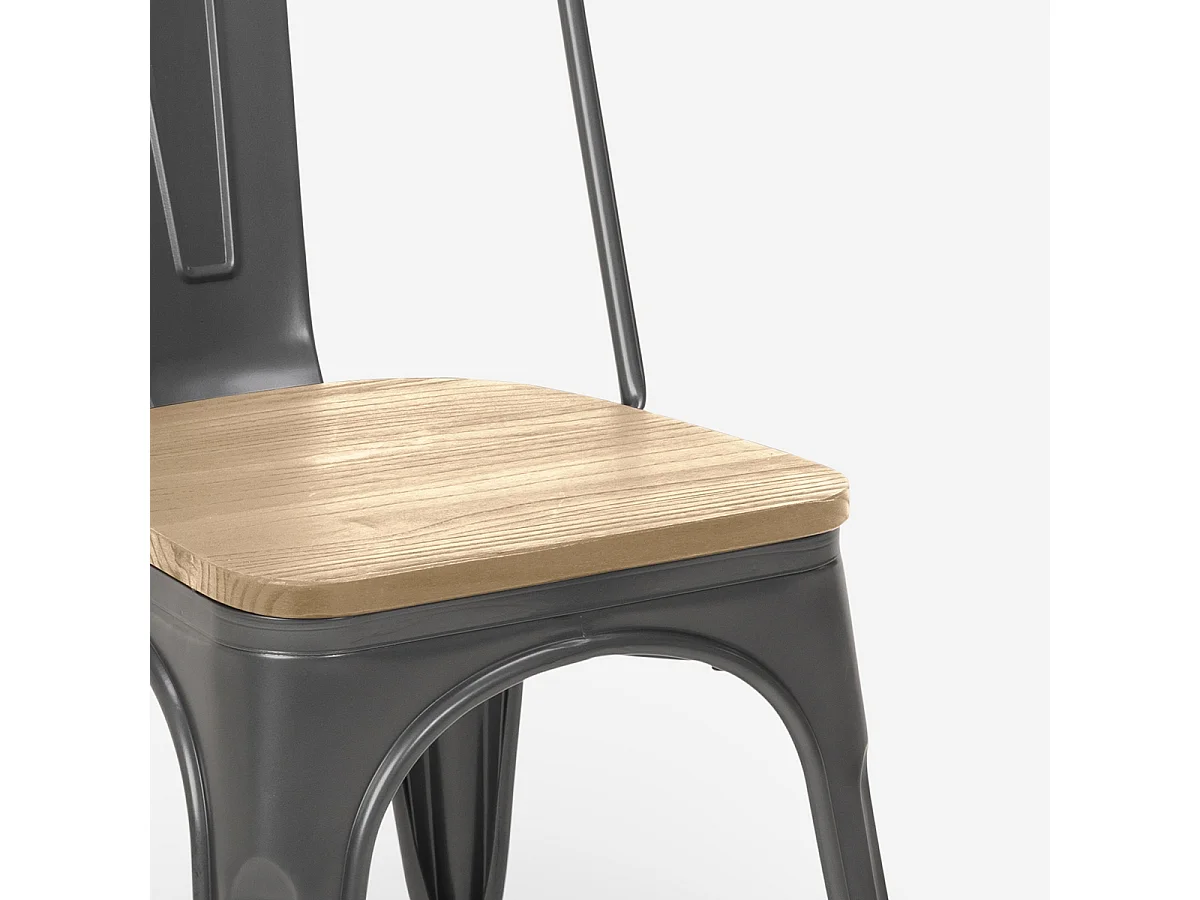 sillas estilo industrial diseño barra cocina steel wood light - Gris Oscuro