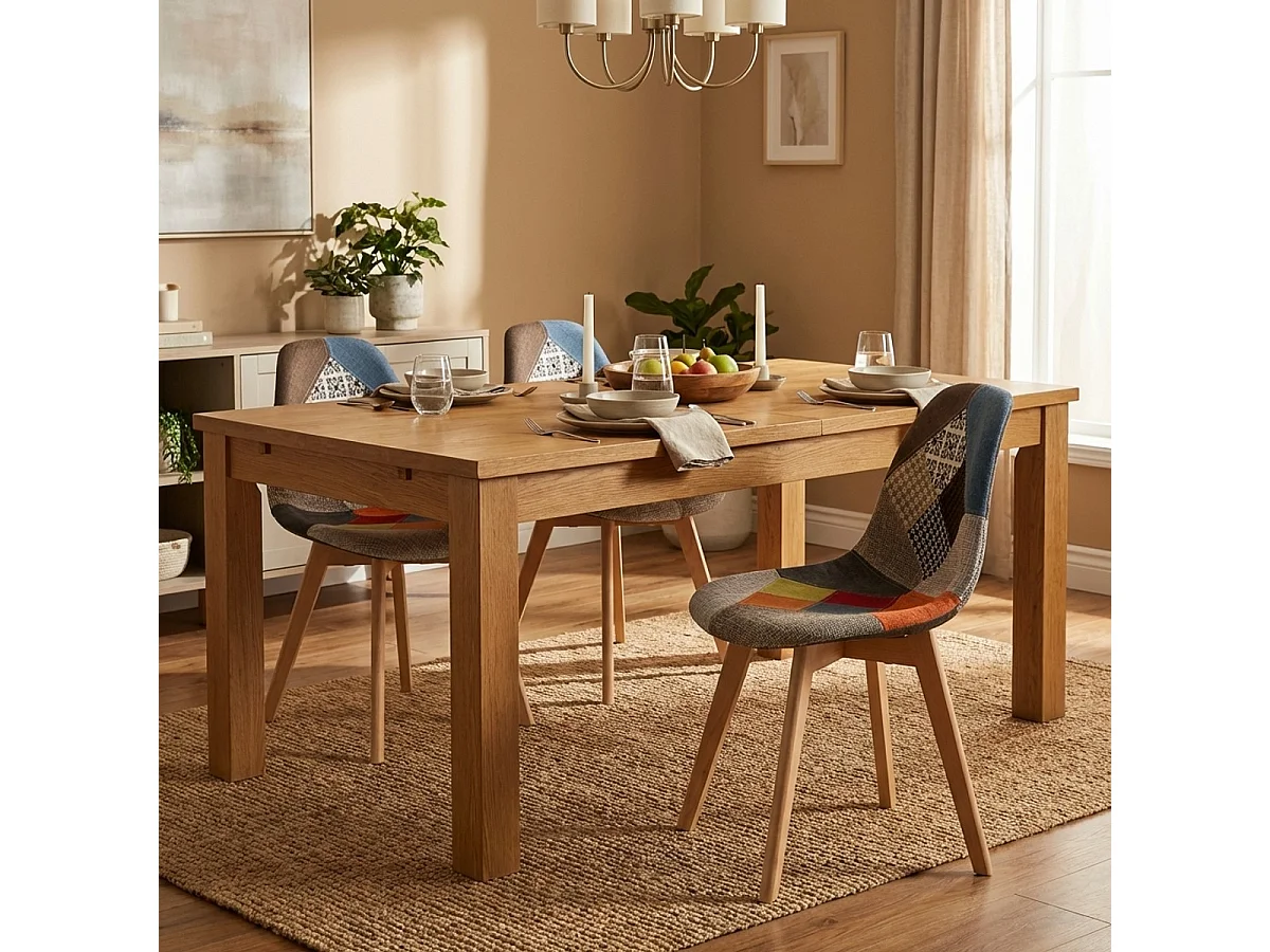 Chaise patchwork design nordique bois et tissu cuisine bar restaurant Robin - Patchwork 3