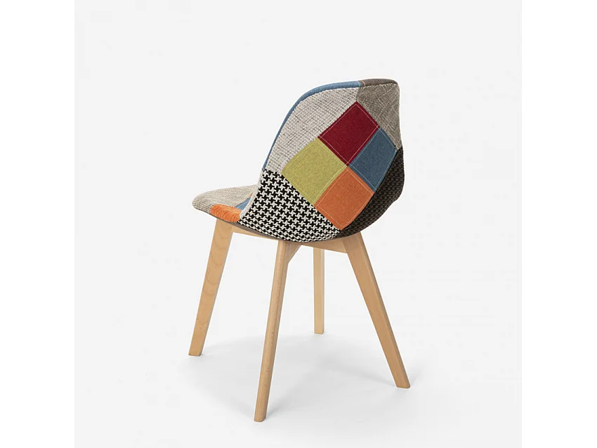 Chaise patchwork design nordique bois et tissu cuisine bar restaurant Robin - Patchwork 3