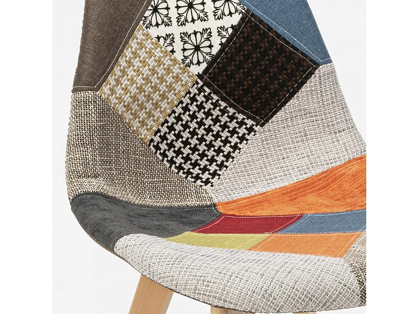 Chaise patchwork design nordique bois et tissu cuisine bar restaurant Robin - Patchwork 3