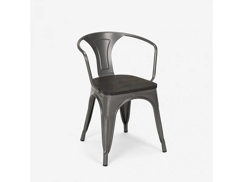chaises design industriel en bois et métal de style cuisines de bar steel wood arm - Gris foncé
