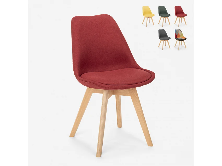 Nordic Design Stuhl aus Holz und Stoff und Kissen Küchen Bars Restaurants Dolphin - Rot