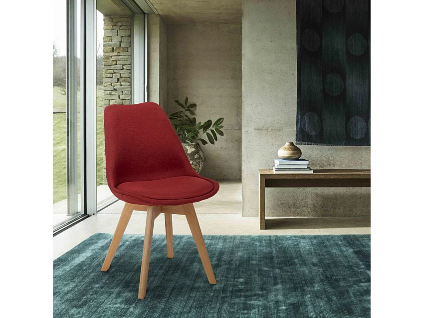 Nordic Design Stuhl aus Holz und Stoff und Kissen Küchen Bars Restaurants Dolphin - Rot