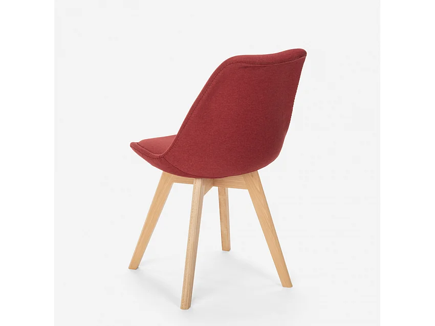 Nordic Design Stuhl aus Holz und Stoff und Kissen Küchen Bars Restaurants Dolphin - Rot