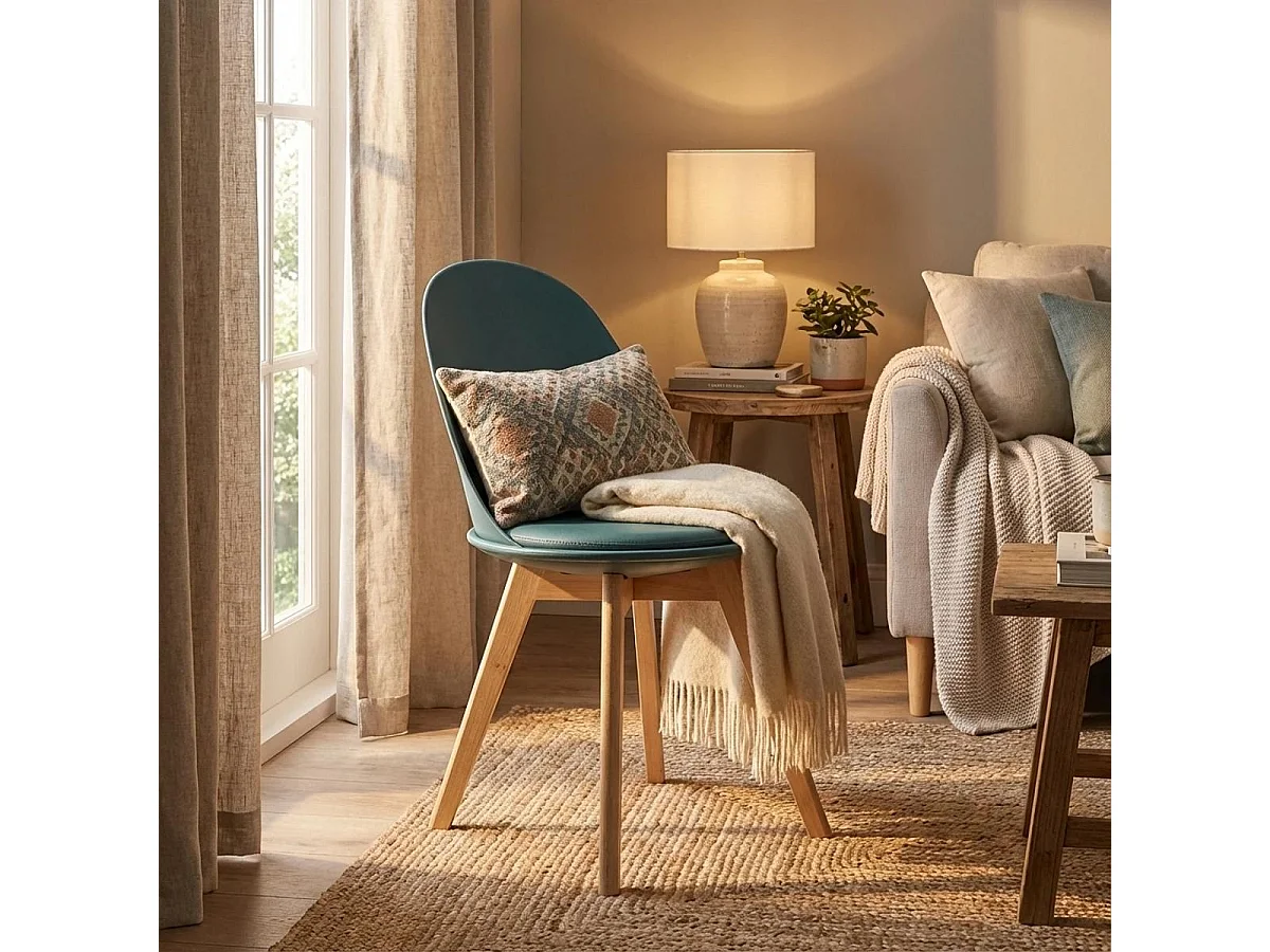 Stuhl in Skandinavischen Design aus Holz mit Kissen für Küche Esszimmer Bib Nordica - Dunkel Grün