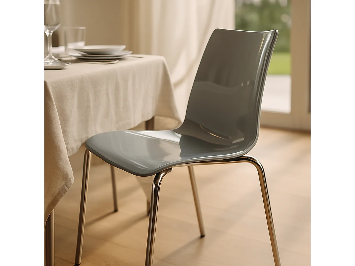 Silla para bar y cocina con soporte de acero apilable Lollipop Grand Soleil - Gris