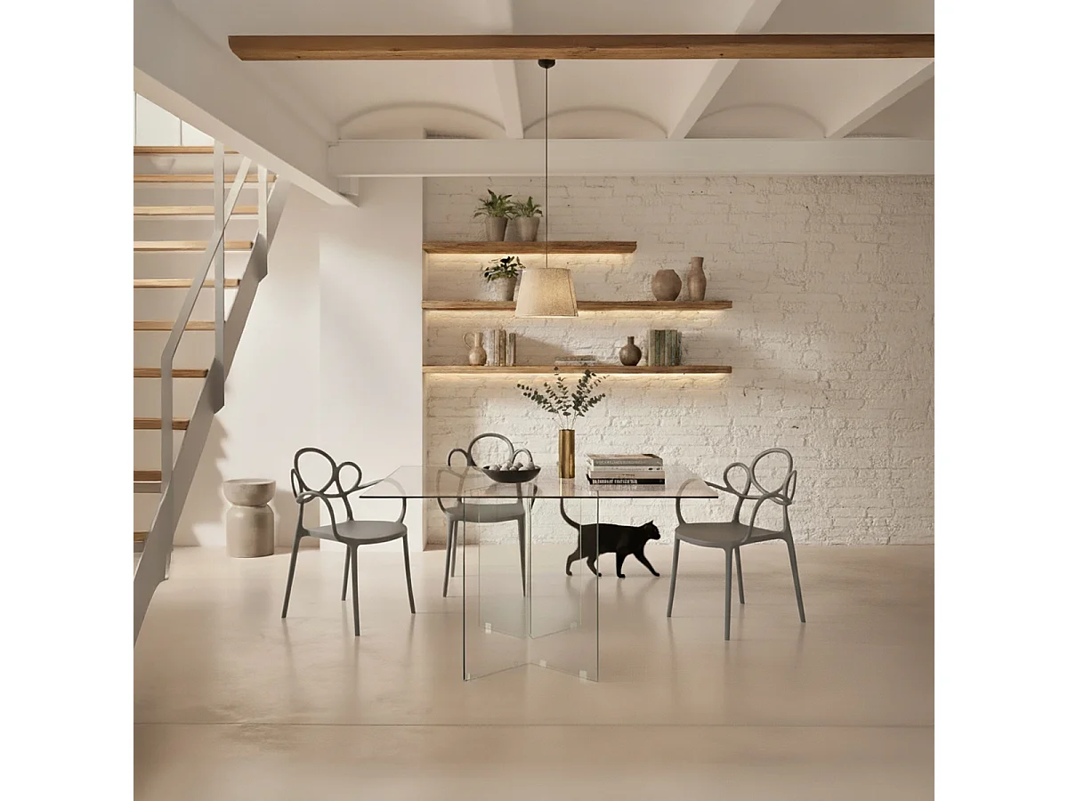 Stilvoller moderner Designstuhl aus Polypropylen mit Armlehnen Derby - Grau