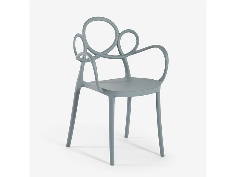 Sedia design moderno elegante in polipropilene con braccioli Derby - Grigio