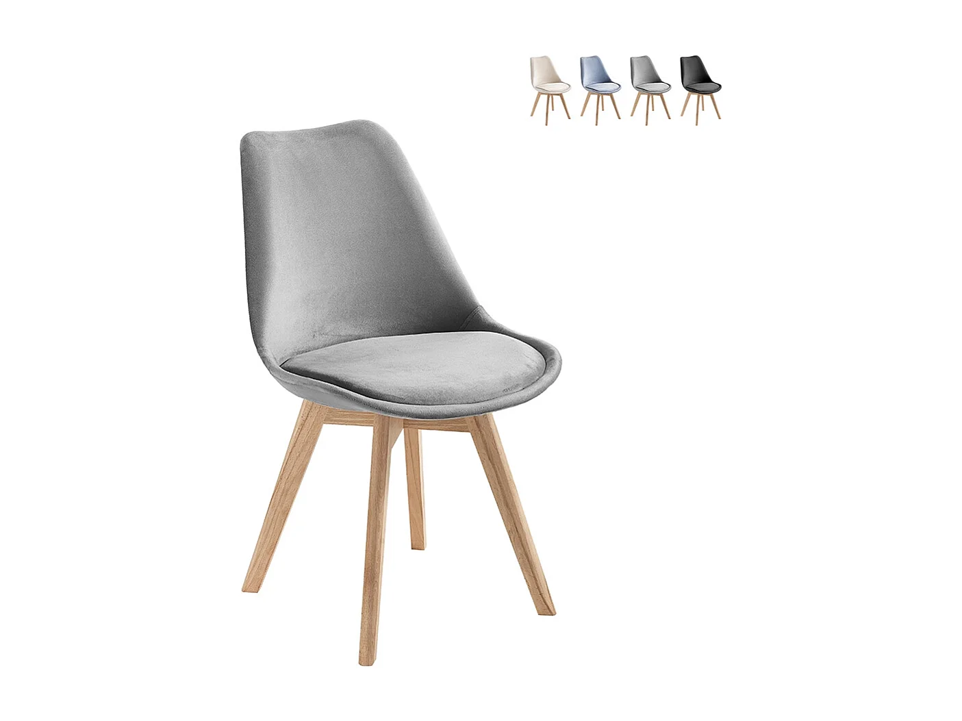 Juego de 4 sillas de terciopelo estilo escandinavo para salón cocina Smart Soft - Gris