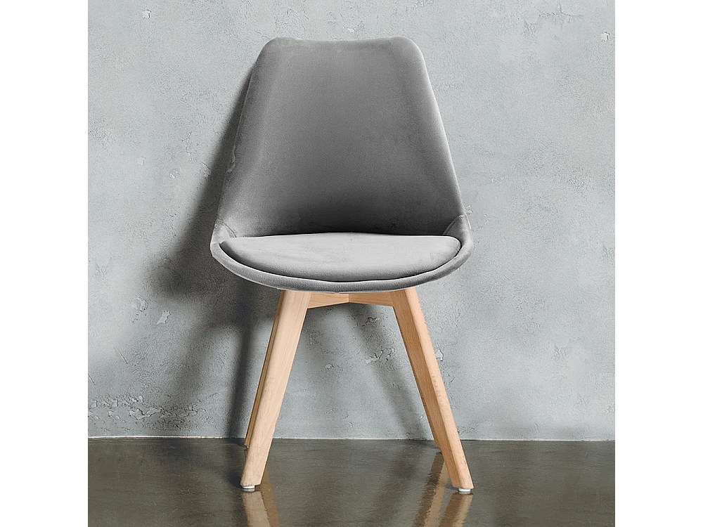 Juego de 4 sillas de terciopelo estilo escandinavo para salón cocina Smart Soft - Gris