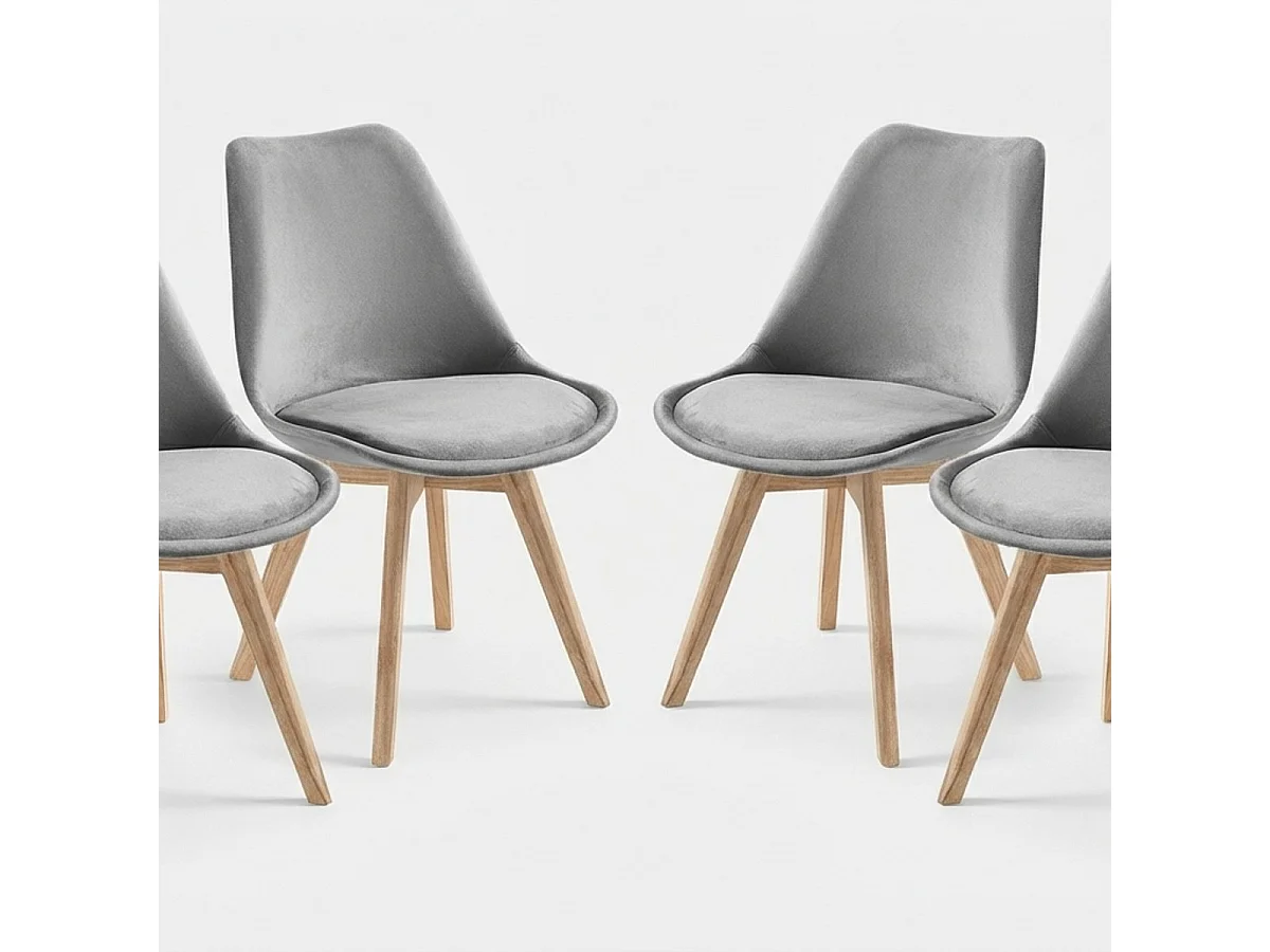 Wohnzimmer- Küchenstühle 4er Set aus Samt im skandinavischen Stil Smart Soft - Grau