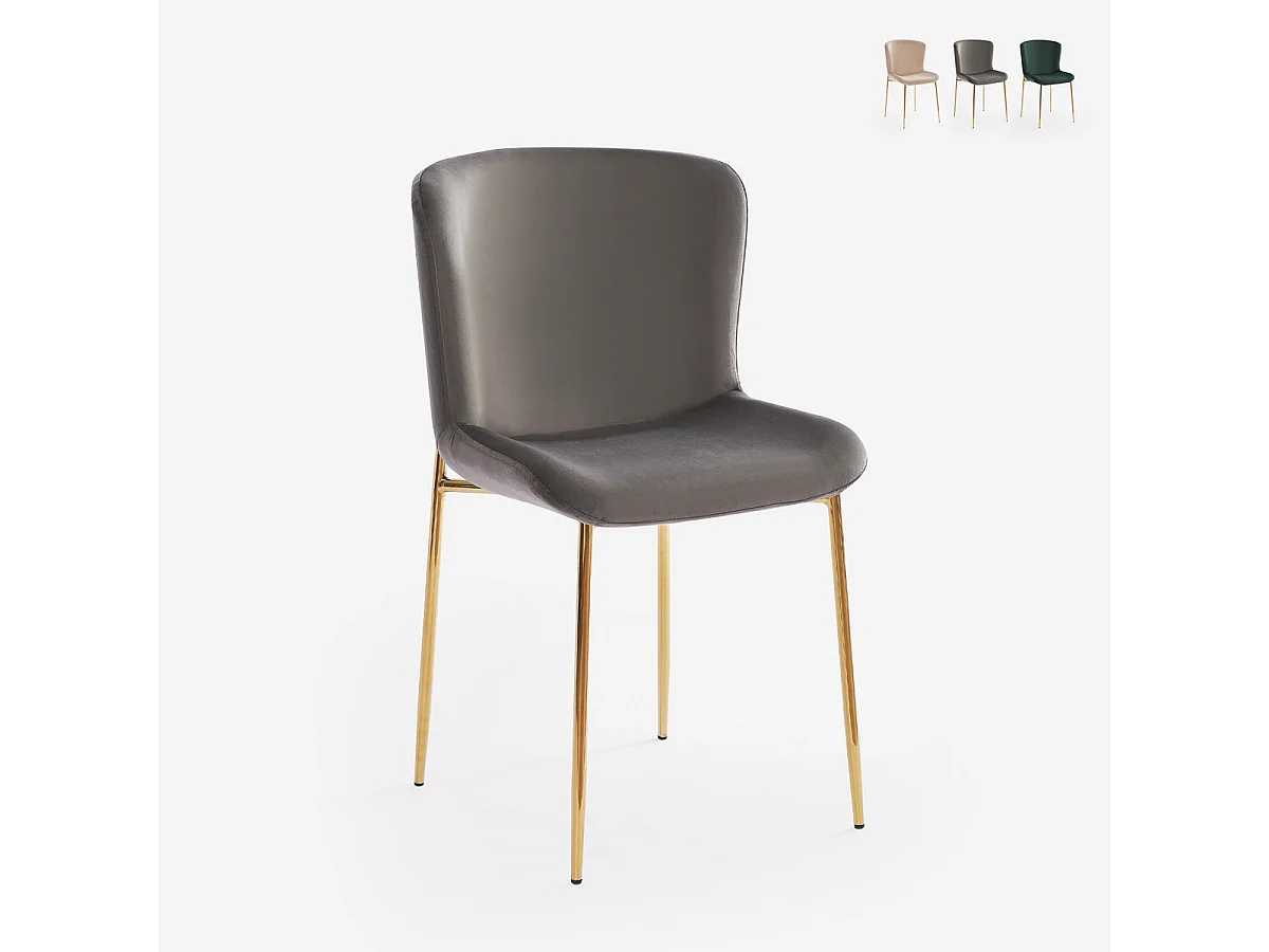 Sedia in tessuto di design per sala da pranzo con gambe dorate Virin - Grigio