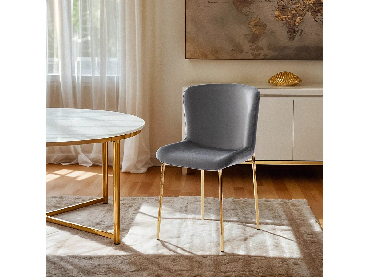 Stuhl aus Stoff Design Esszimmer mit goldfarbenen Beinen Virin - Grau