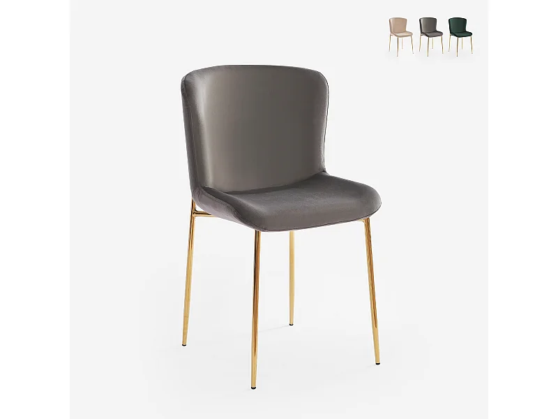 Sedia in tessuto di design per sala da pranzo con gambe dorate Virin - Grigio