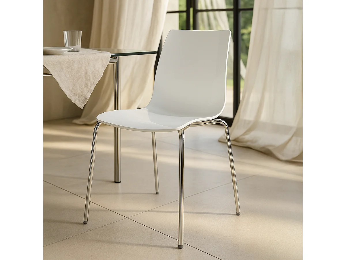 Silla para bar y cocina con soporte de acero apilable Lollipop Grand Soleil - Blanco