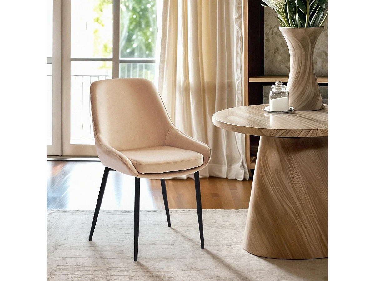 Chaise rembourrée moderne en velours pour cuisine salle à manger Jarva - Beige