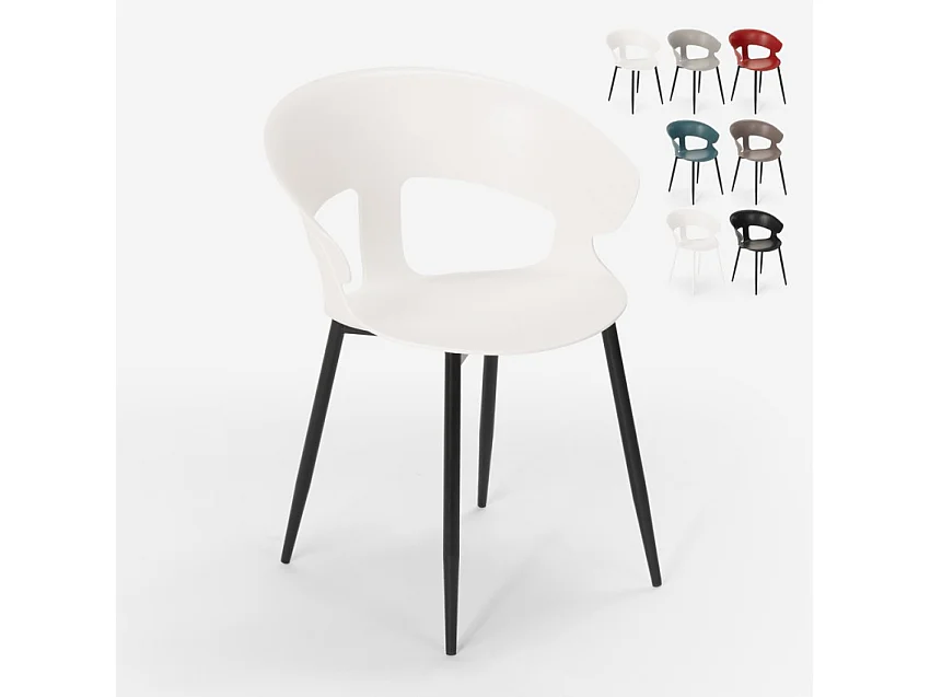 Sedia design moderno in metallo polipropilene per cucina bar ristorante Evelyn - Bianco