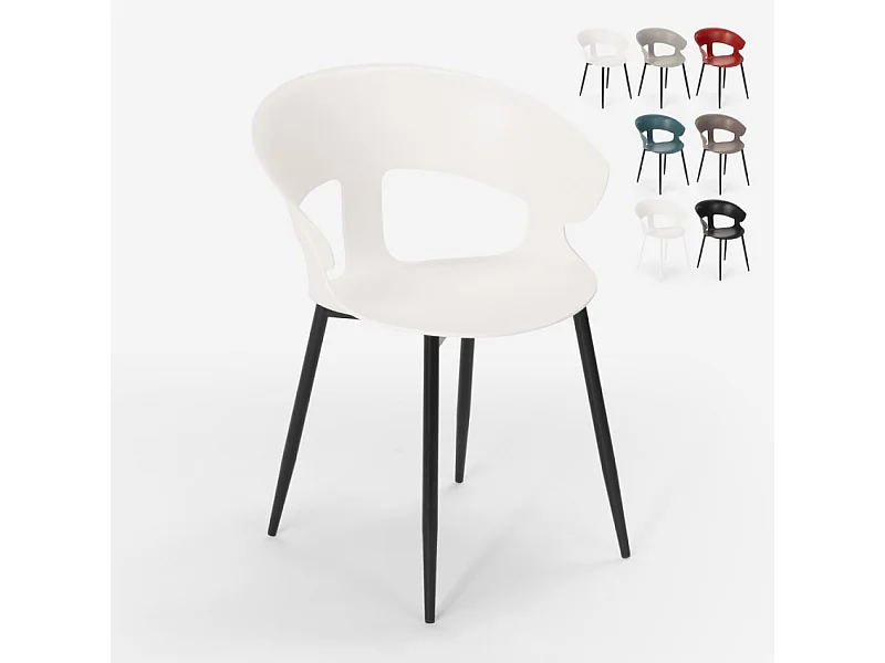 Sedia design moderno in metallo polipropilene per cucina bar ristorante Evelyn - Bianco