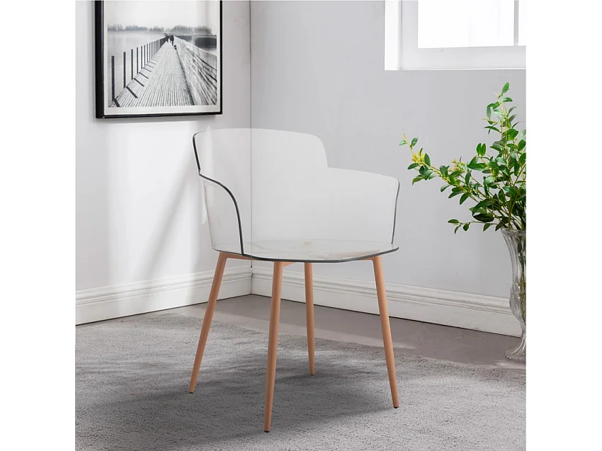 Sedia in policarbonato trasparente con braccioli e gambe legno Suntree - Legno Naturale