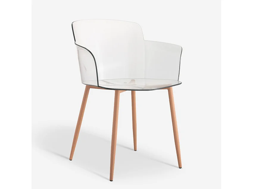 Sedia in policarbonato trasparente con braccioli e gambe legno Suntree - Legno Naturale