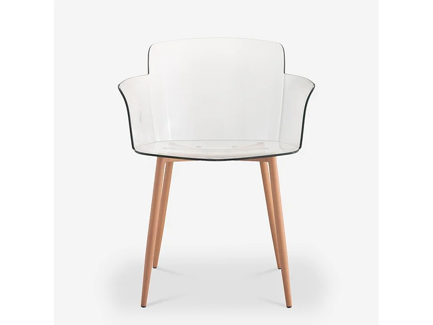 Sedia in policarbonato trasparente con braccioli e gambe legno Suntree - Legno Naturale