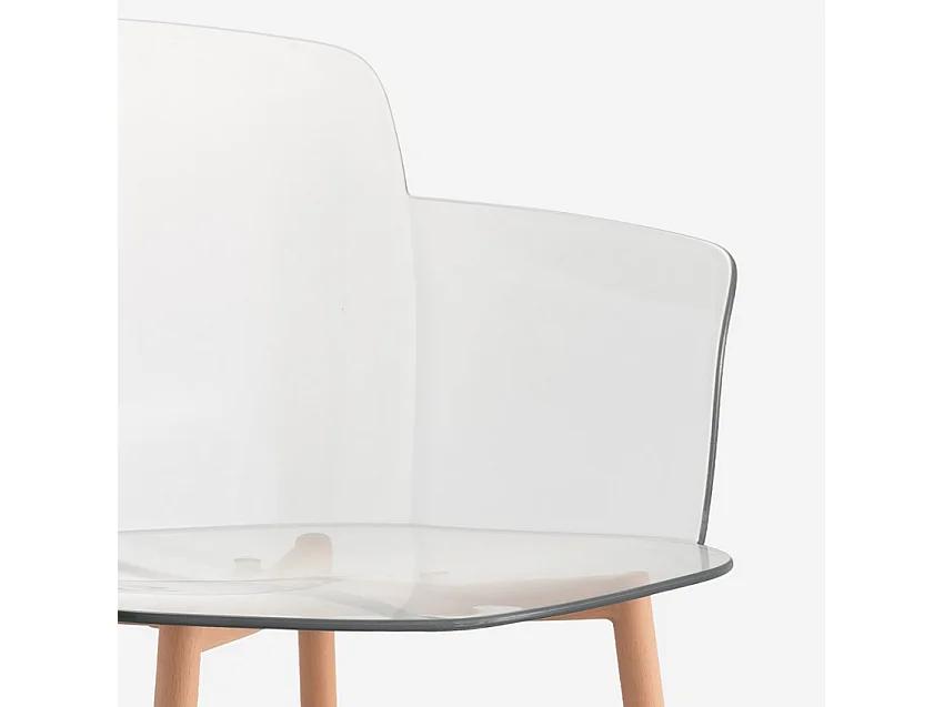 Sedia in policarbonato trasparente con braccioli e gambe legno Suntree - Legno Naturale
