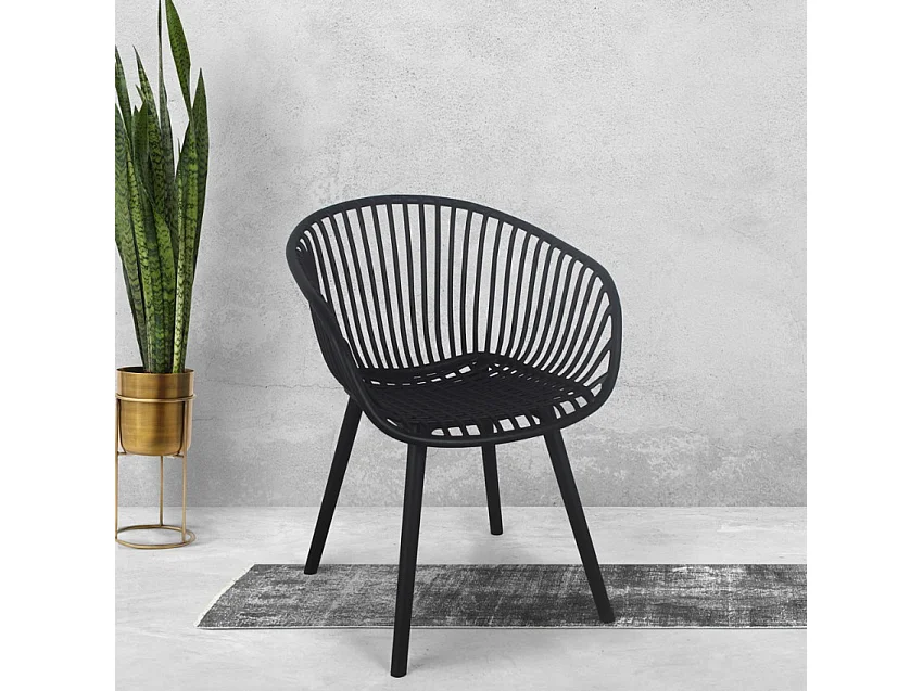 Sedia moderna con braccioli per sala da pranzo cucina giardino Philis - Nero