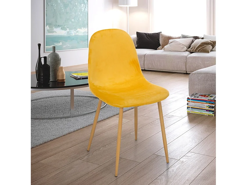 Silla de diseño nórdica madera tela cocina bar restaurante Salmon - Amarillo