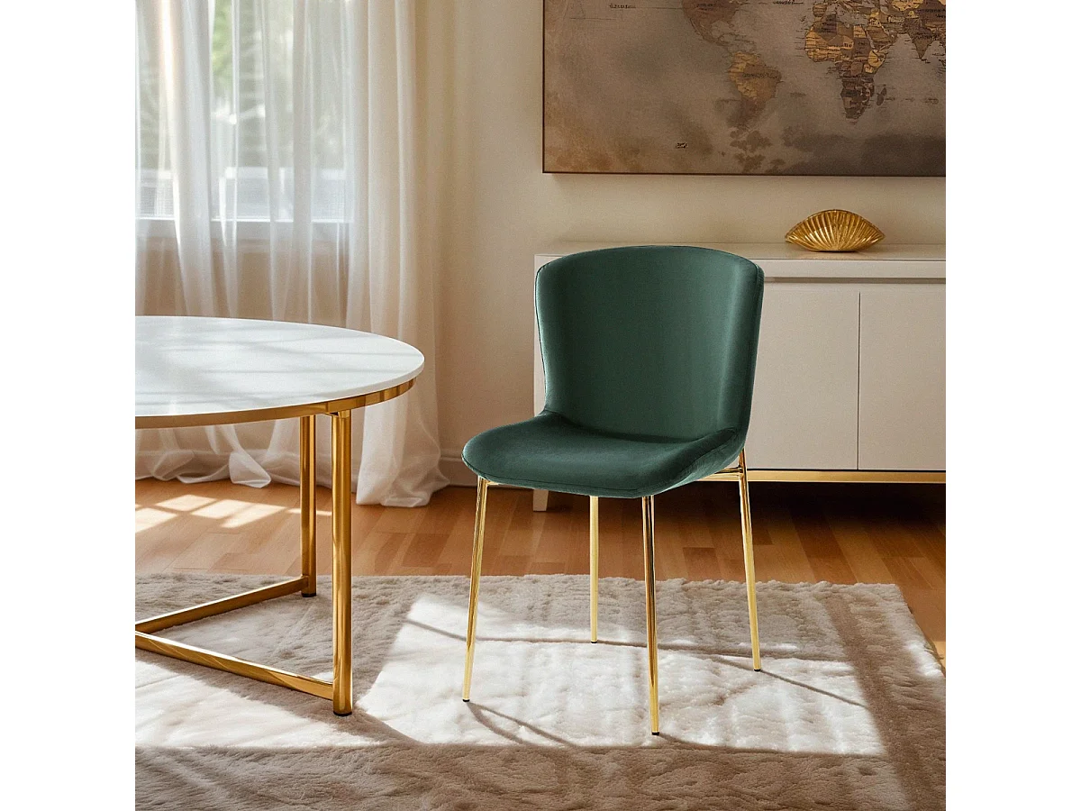 Stuhl aus Stoff Design Esszimmer mit goldfarbenen Beinen Virin - Dunkel Grün