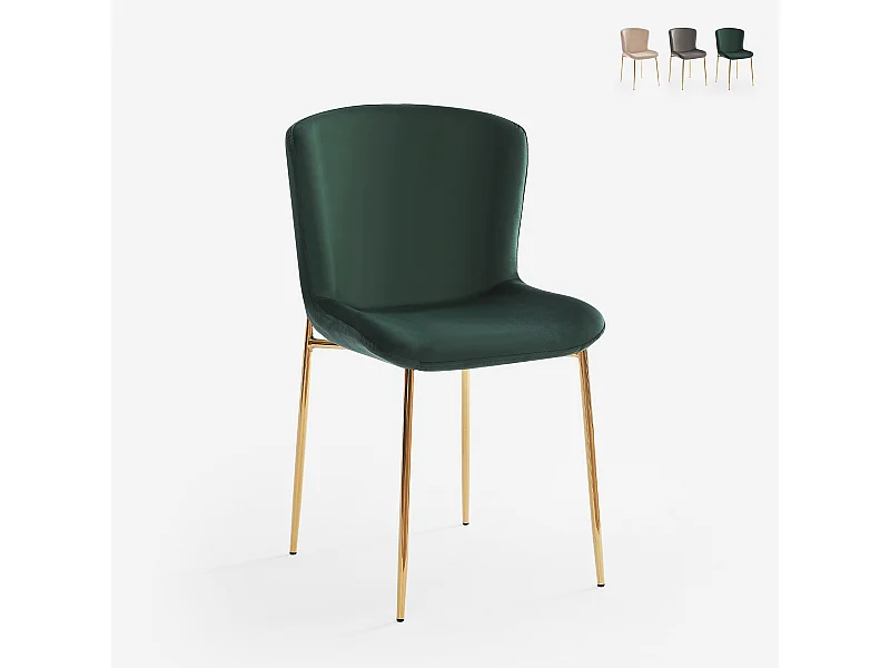 Sedia in tessuto di design per sala da pranzo con gambe dorate Virin - Verde