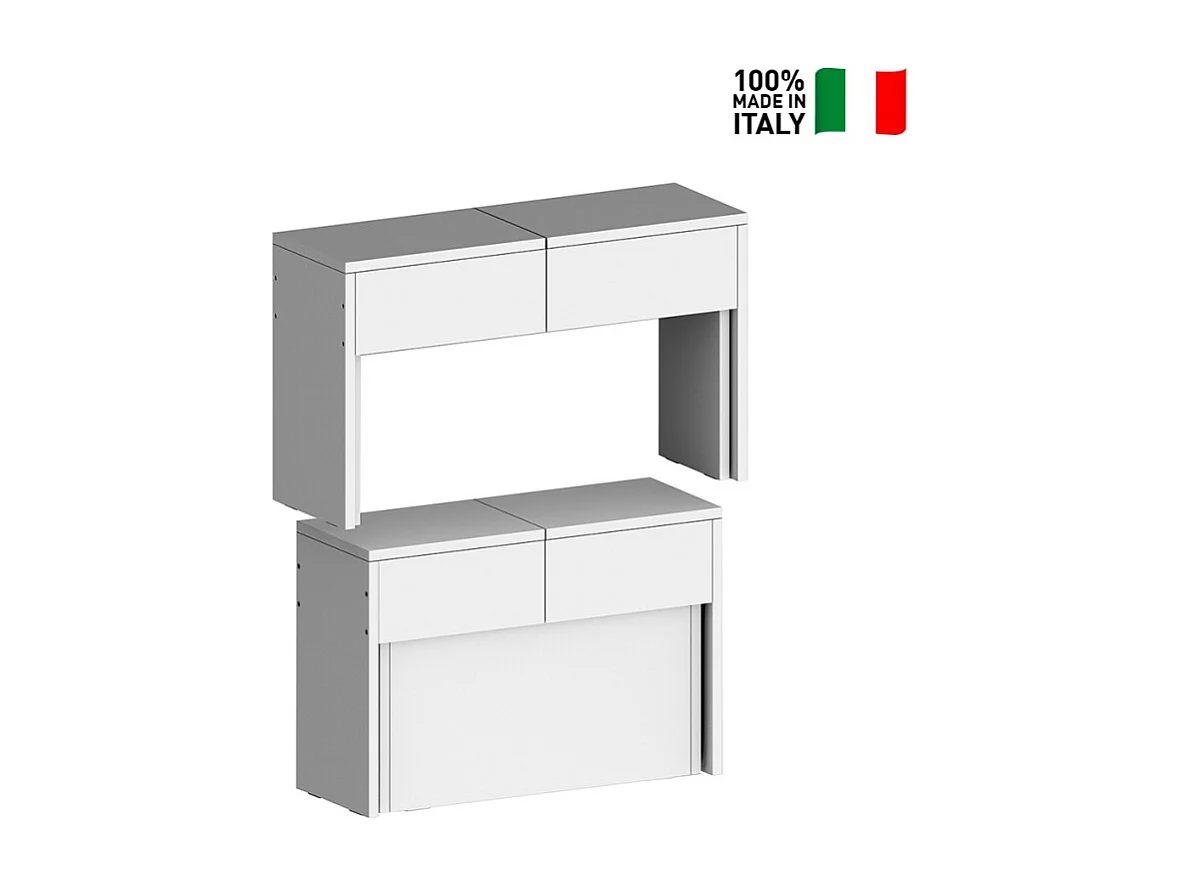 Juego de 2 bancos extensibles 66 - 290 cm para mesa de comedor Pratika A + B - Blanco brillante