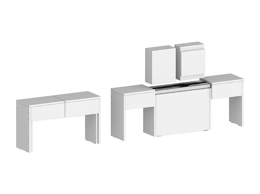 Juego de 2 bancos extensibles 66 - 290 cm para mesa de comedor Pratika A + B - Blanco brillante