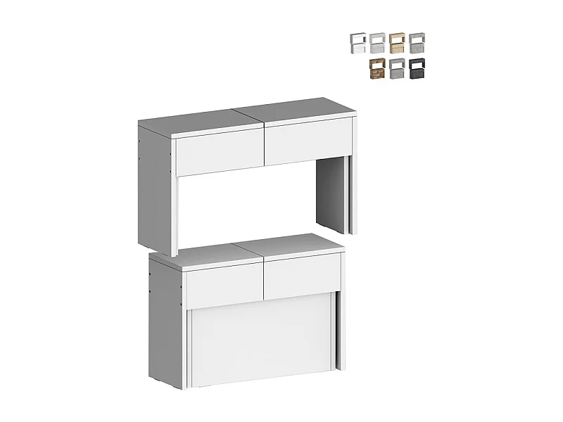 Juego de 2 bancos extensibles 66 - 290 cm para mesa de comedor Pratika A + B - Blanco brillante