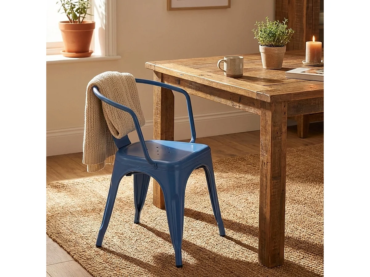 sillas con reposabrazos de acero para cocina y bar diseño moderno steel arm - Azul Marino