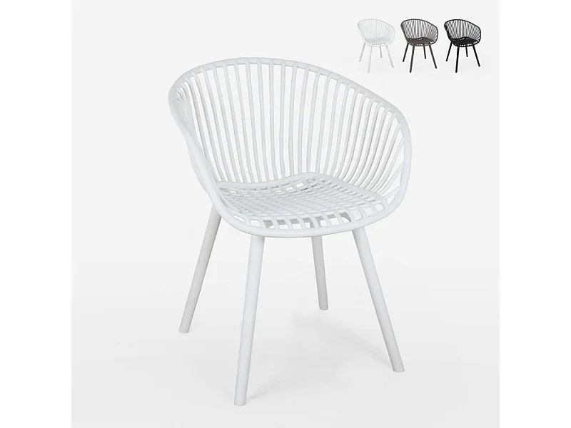 Sedia moderna con braccioli per sala da pranzo cucina giardino Philis - Bianco