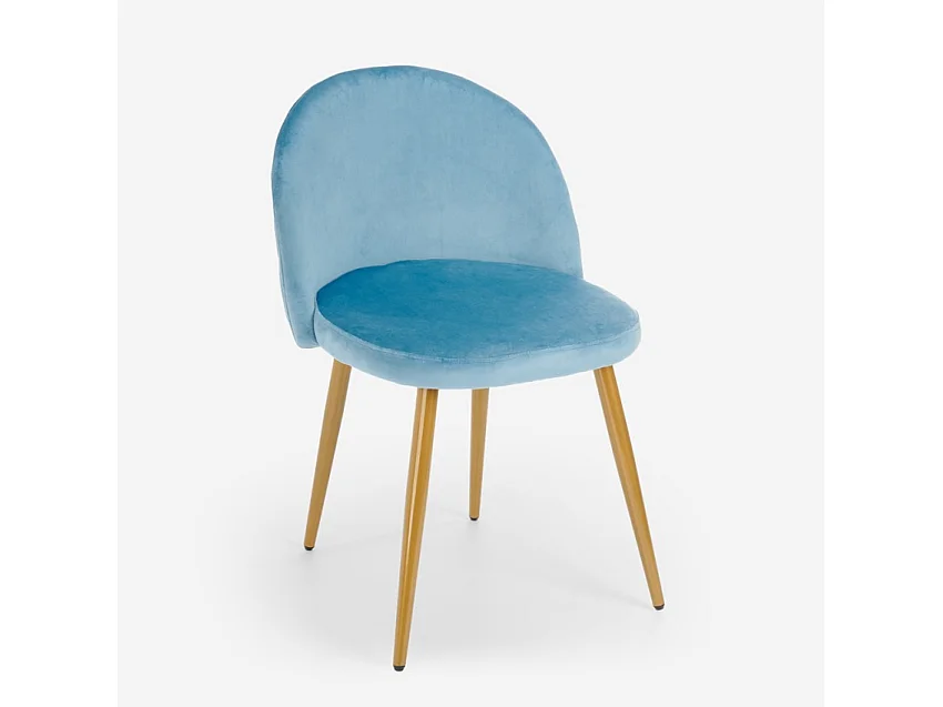 Silla moderna terciopelo cocina comedor sala patas doradas Bert - Azul