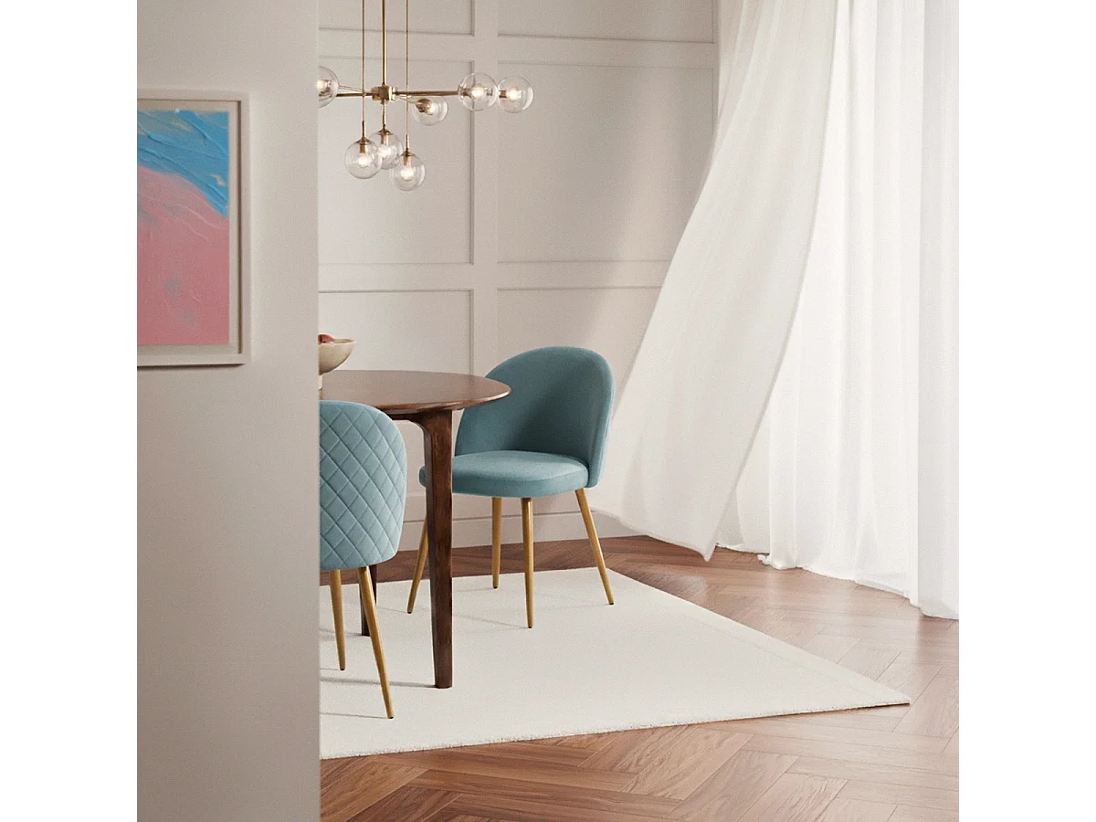 Silla moderna terciopelo cocina comedor sala patas doradas Bert - Azul