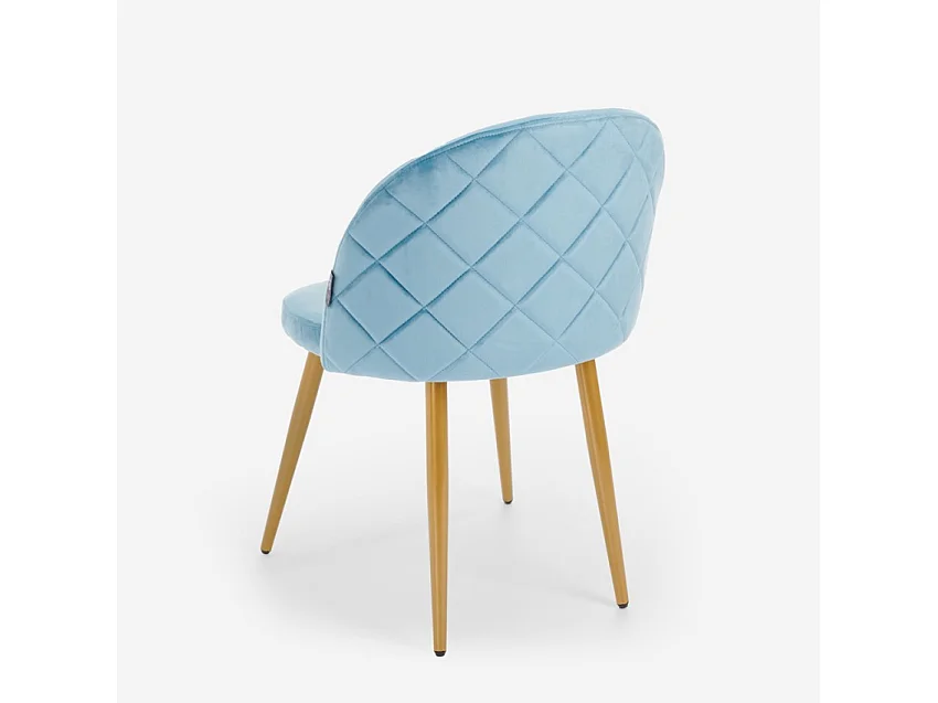 Silla moderna terciopelo cocina comedor sala patas doradas Bert - Azul