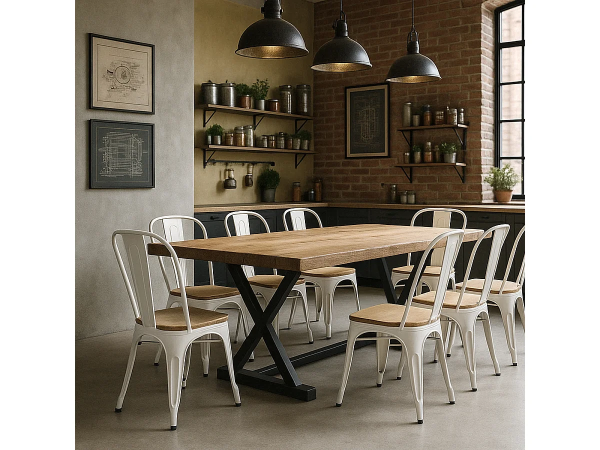 stuhl im industriestil design küche bar steel wood top light - Weiß